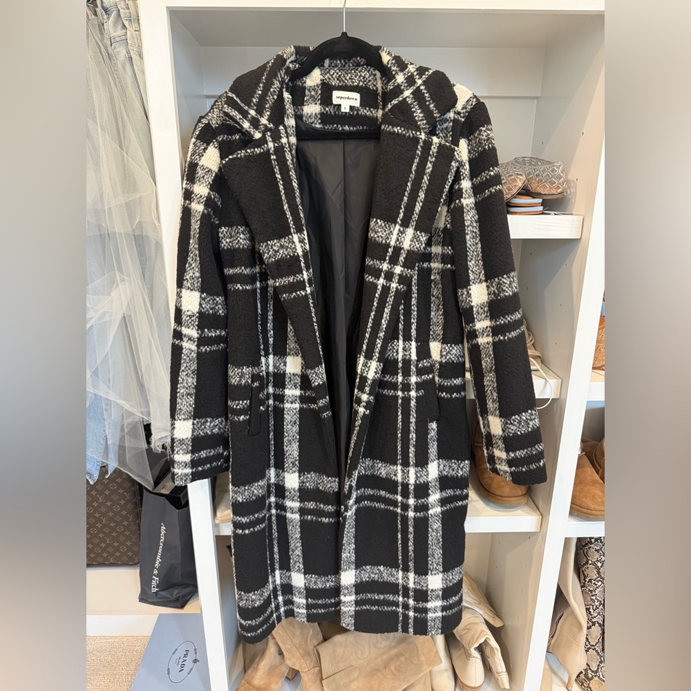 Superdown Black and White Plaid Trench Coat